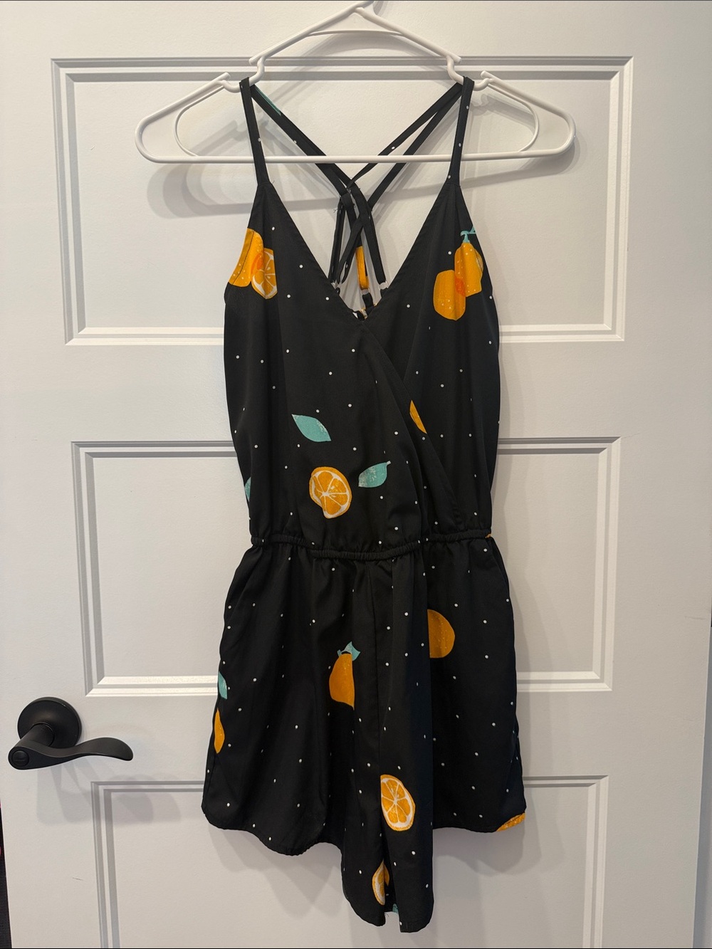 Arizona Jean Co Black Orange Print Romper | Women’s XS | Summer Sleeveless
